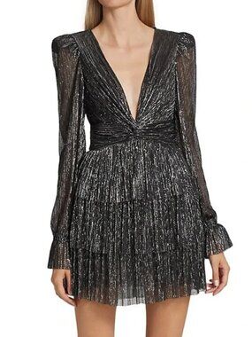 Sabina Musayev Felicie Mini Dress in Metallic Black Silver Size L